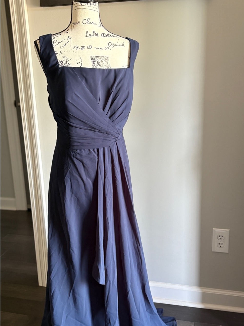 Elegant Slate Blue Chiffon A-Line Dress